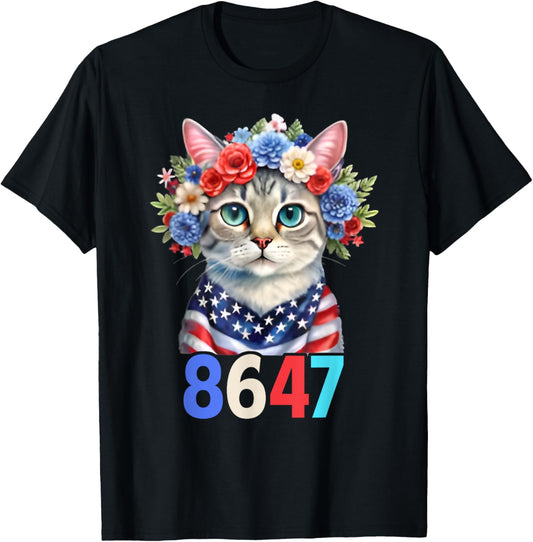 8647 Floral Retro 86 47 Cat Lovers T-Shirt