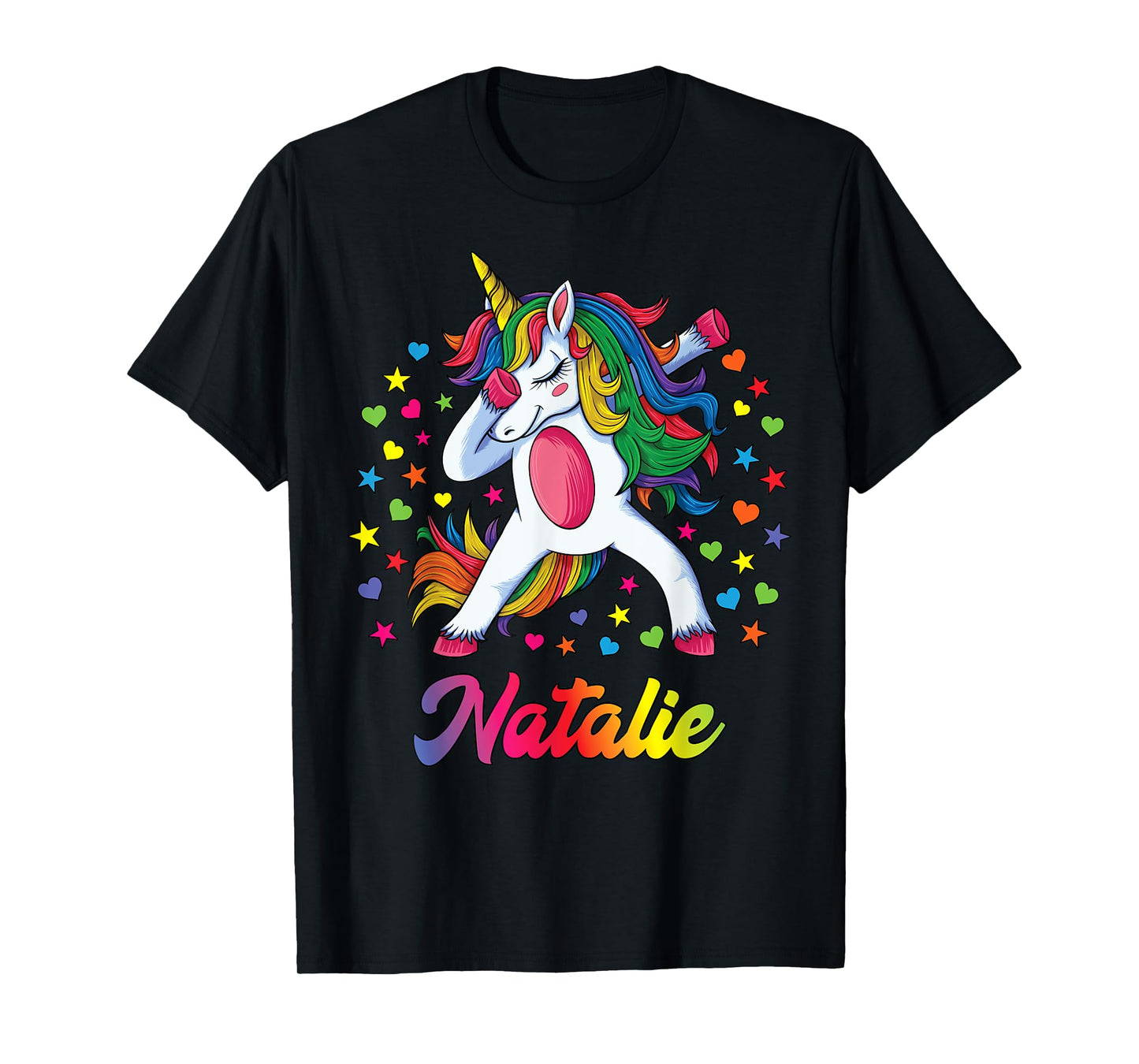Natalie Dabbing Unicorn Rainbow Personalized Name Custom T-Shirt