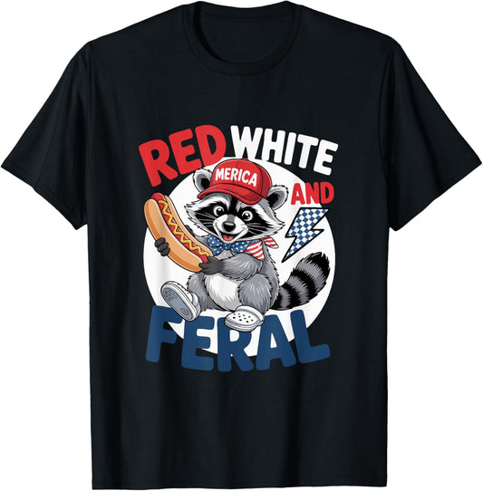 Funny Red White & Feral July 4th Racoon Hotdog 03 T-Shirt