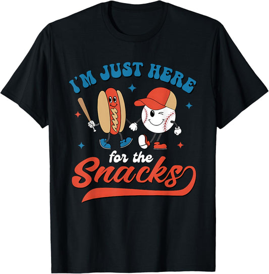I'm Just Here For The Snacks Baseball 4th Of July Hot Dog T-Shirt