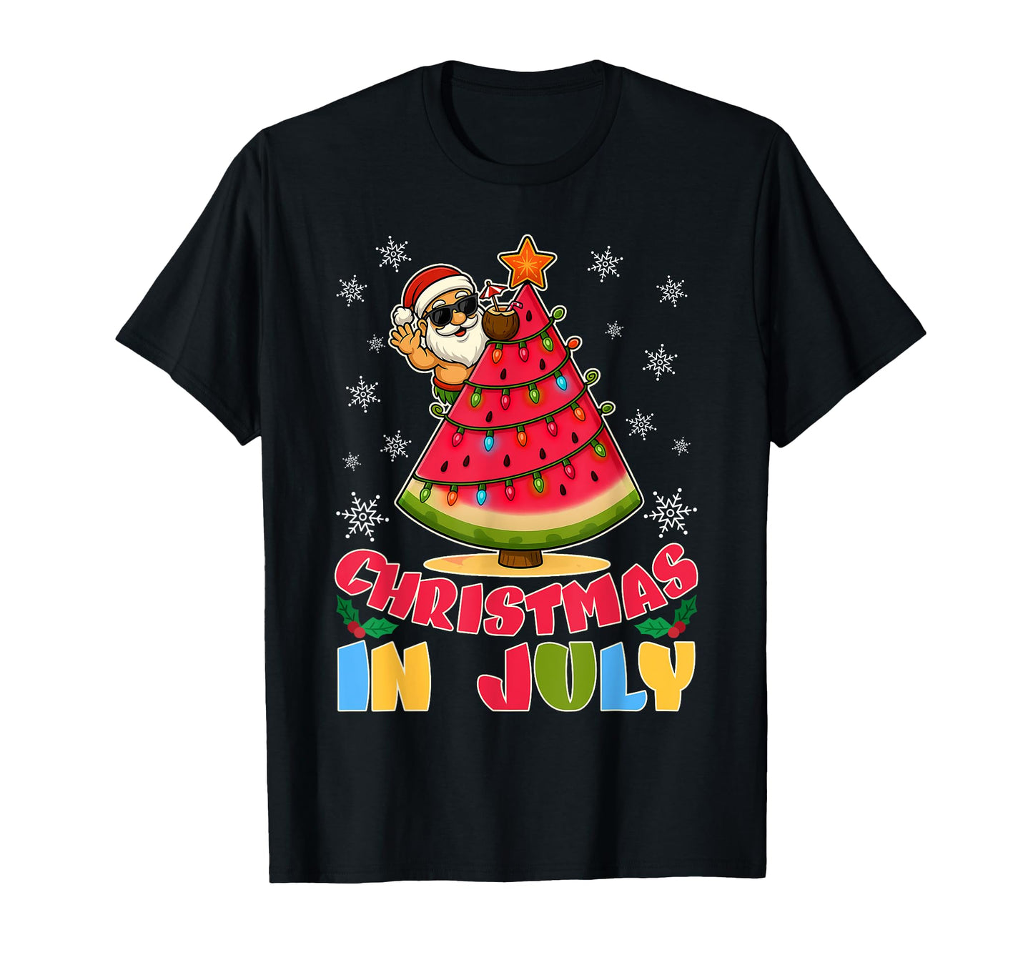 Christmas In July Funny Santa Watermelon Xmas Tree Summer T-Shirt