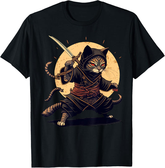 Ninja Cat Japanese Samurai Cat Cool Anime Kawaii Catzilla T-Shirt