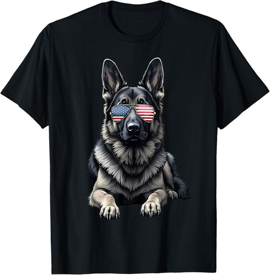 German Shepherd USA Flag Sunglasses Patriotic 4th of july T-Shirt