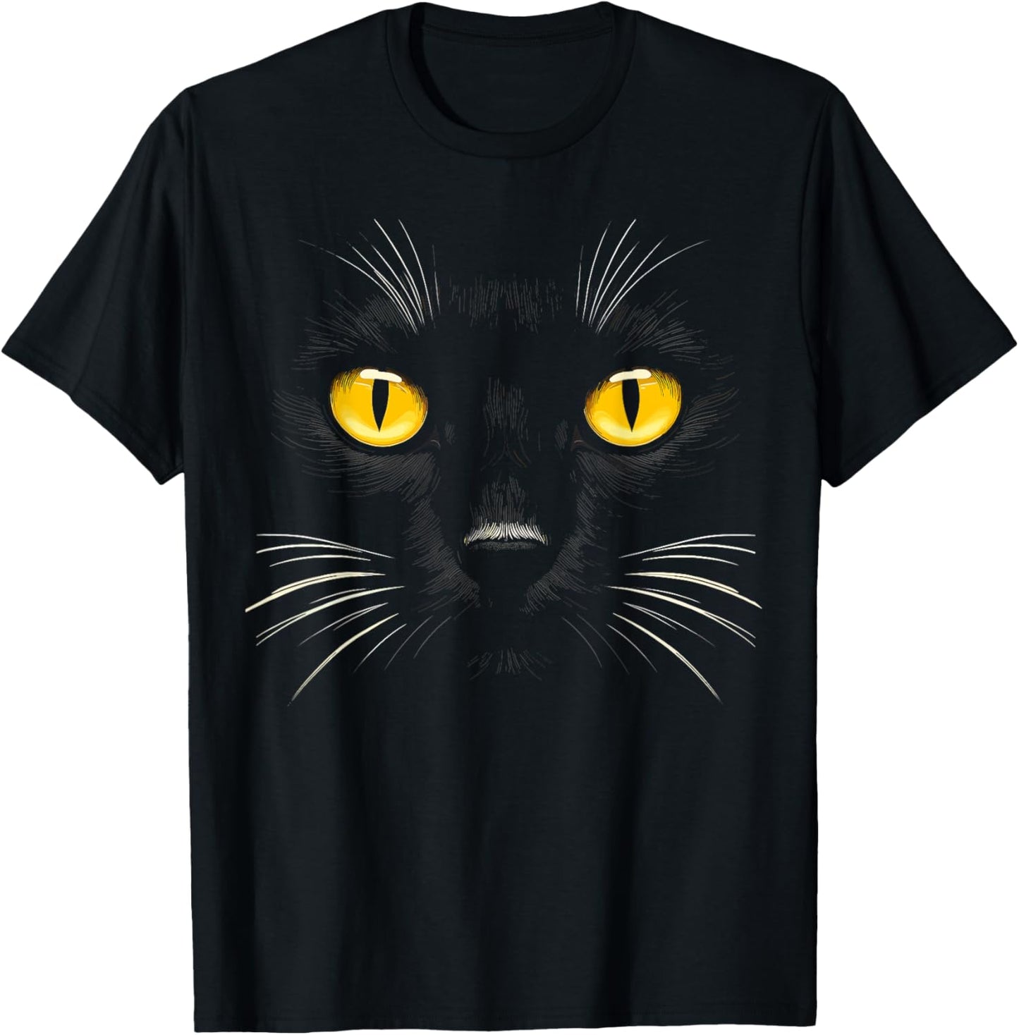 Black Cat With Yellow Eyes Face Funny Cat T-Shirt