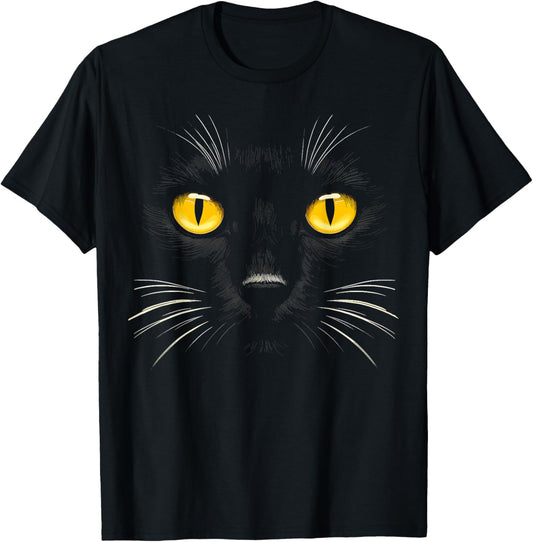 Black Cat With Yellow Eyes Face Funny Cat T-Shirt