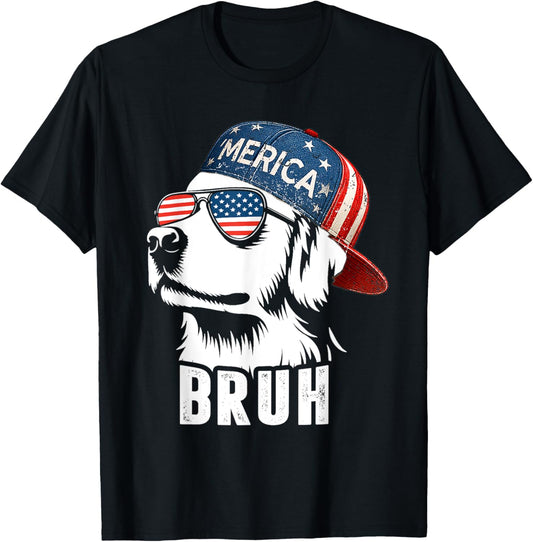 Funny Bruh Golden Retriever 4th of July Merica T-shirt