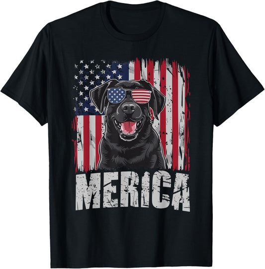 Black Labrador Retriever 4th Of July Merica USA Flag T-Shirt