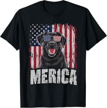Black Labrador Retriever 4th Of July Merica USA Flag T-Shirt for Women Men