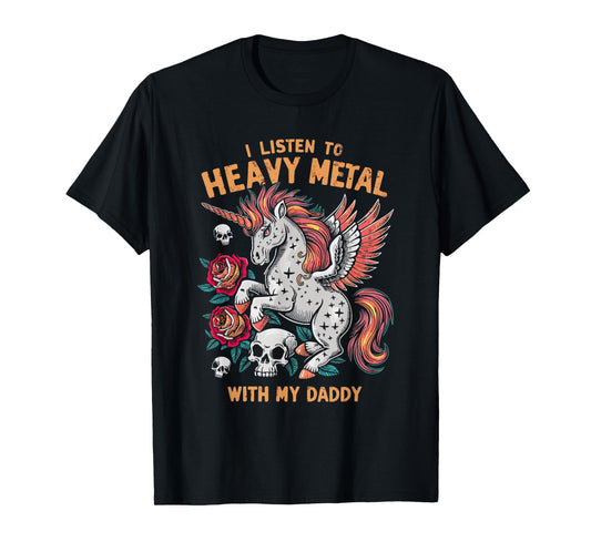 I Listen To Heavy Metal With My Daddy, Rock Unicorn Kids T-Shirt