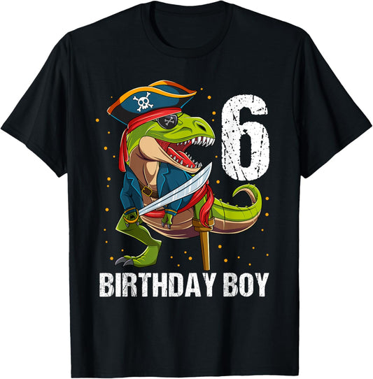 6 Year Old Dinosaur Pirate Hat 6th Birthday Boy T-Shirt