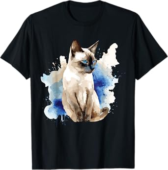 Siamese Painting Watercolor Kitten Cat Lover Siamois Kitty T-Shirt