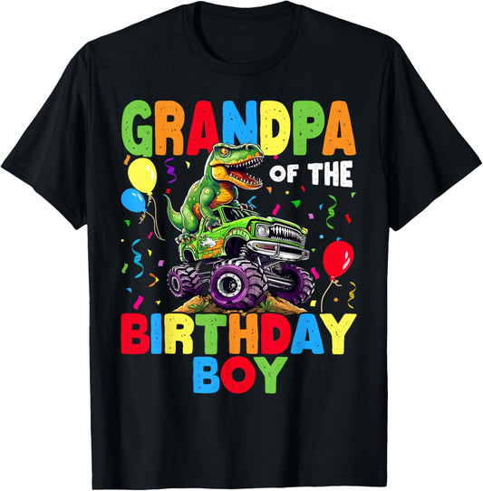 Grandpa Of The Birthday Boy Dinosaur T-Rex Monster Truck T-Shirt