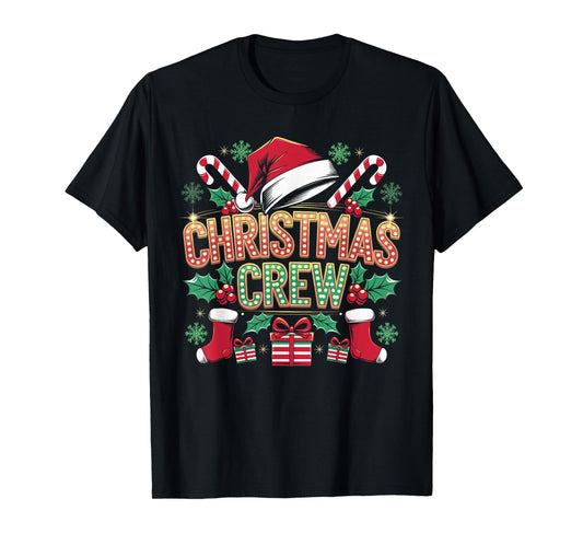 Christmas Crew Santa Hat Matching Family Holiday Xmas Party T-Shirt