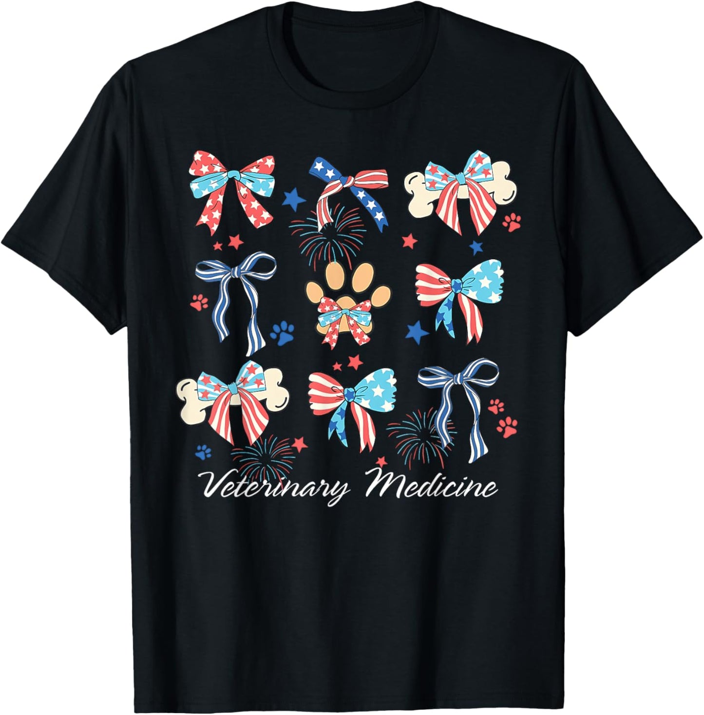 Veterinary Medicine Paw Dog Coquette Bow Vet Tech July 4th T-Shirt
