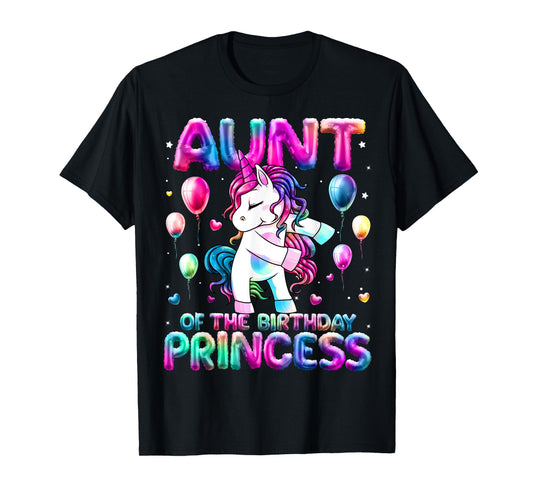 Auntie of the Birthday Princess Girl Flossing Unicorn Aunt T-Shirt