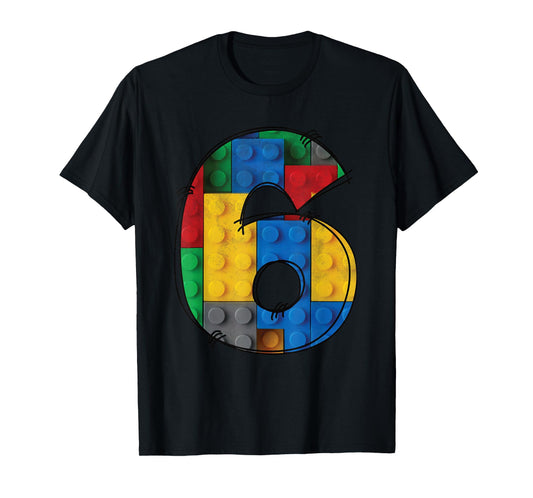 6 Years Old Blocks Building 6th Birthday Kid Master Builder T-Shirt