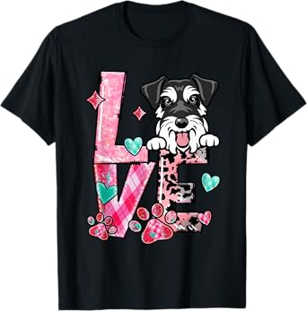Mini Schnauzer Dog I Love My Dog Fur Baby Valentines Day T-Shirt