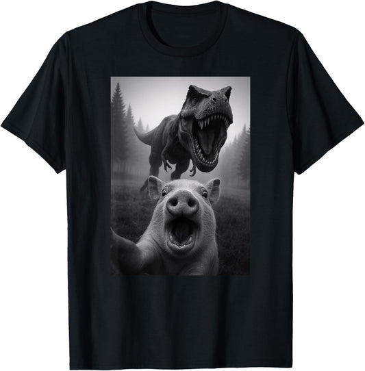 Funny Pig Dinosaur Trex Selfie Animal Lover Boys Girls Kids T-Shirt