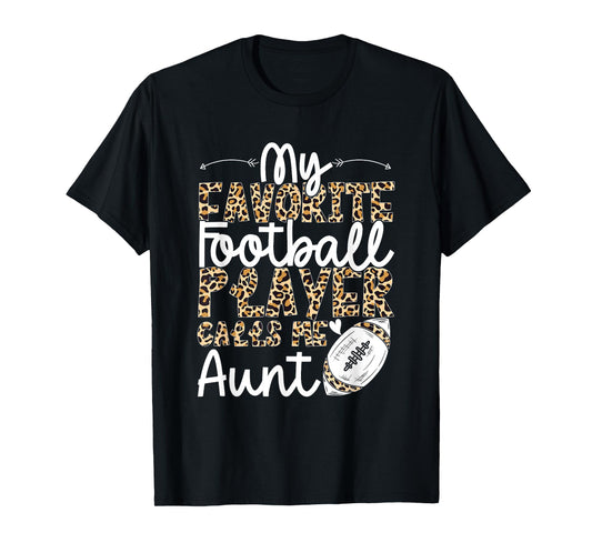 Football Aunt Football Player Leopard Pattern Football Aunt T-Shirt
