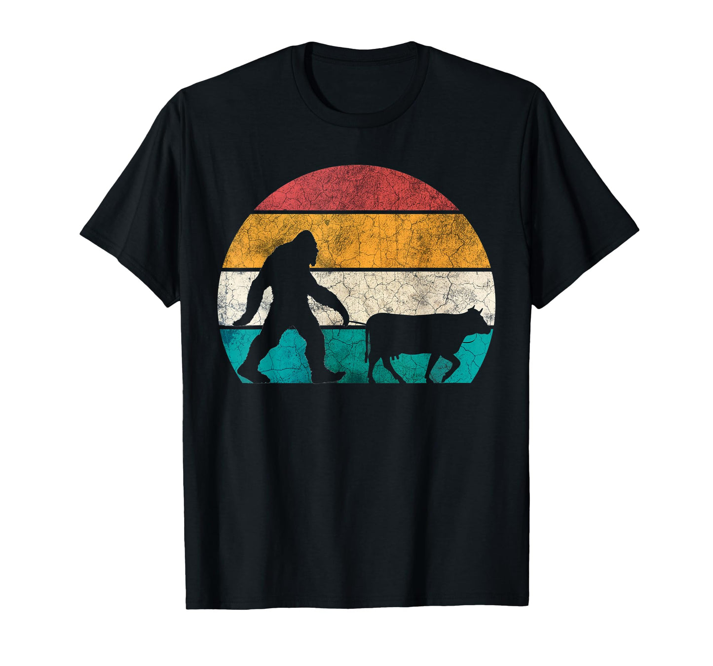 Funny Bigfoot Walking Cow Retro Vintage T-Shirt