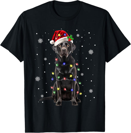 Black Lab Labrador Christmas Tree Light Pajama Dog Xmas T-Shirt