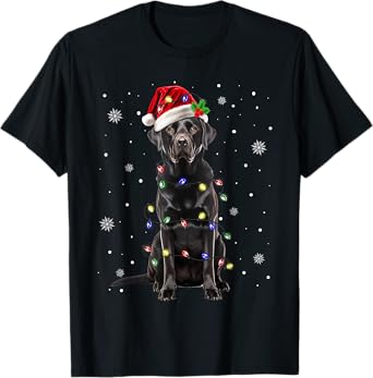 Black Lab Labrador Christmas Tree Light Pajama Dog Xmas Men Women Kids T-Shirt