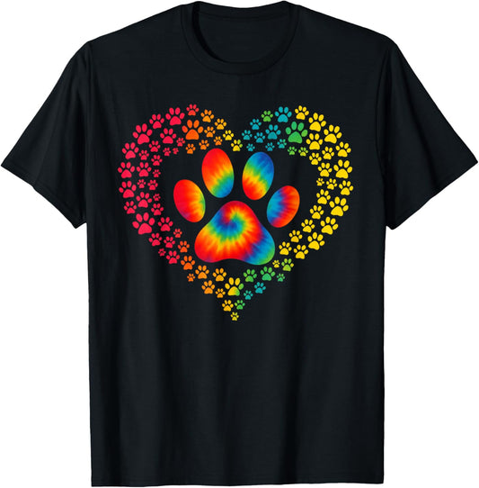 Colorful Dog Lover Paw Print Art T-Shirt