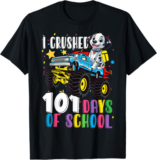 100 Days of School Monster Truck Dalmatian Dog Boy Kid 100th T-Shirt