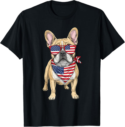 French Bulldog Frenchie USA US Flag 4th of July America Cute T-Shirt