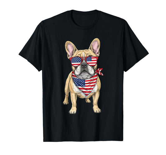 French Bulldog Frenchie USA US Flag 4th of July America Cute T-Shirt