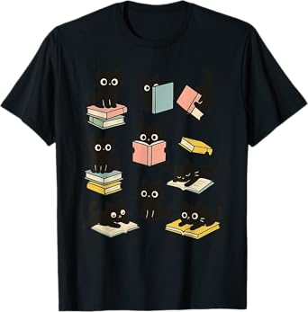 Funny Black Cats Reading Books Cat Lover Men Women Kids T-Shirt