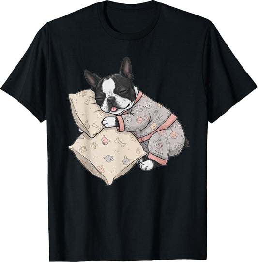 Funny Sleepy Boston Terrier Pajama Men Women Kids T-Shirt
