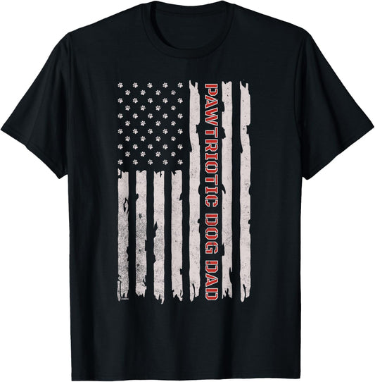 PAWTRIOTIC Dog Dad Distressed print American Flag Dog Father T-Shirt