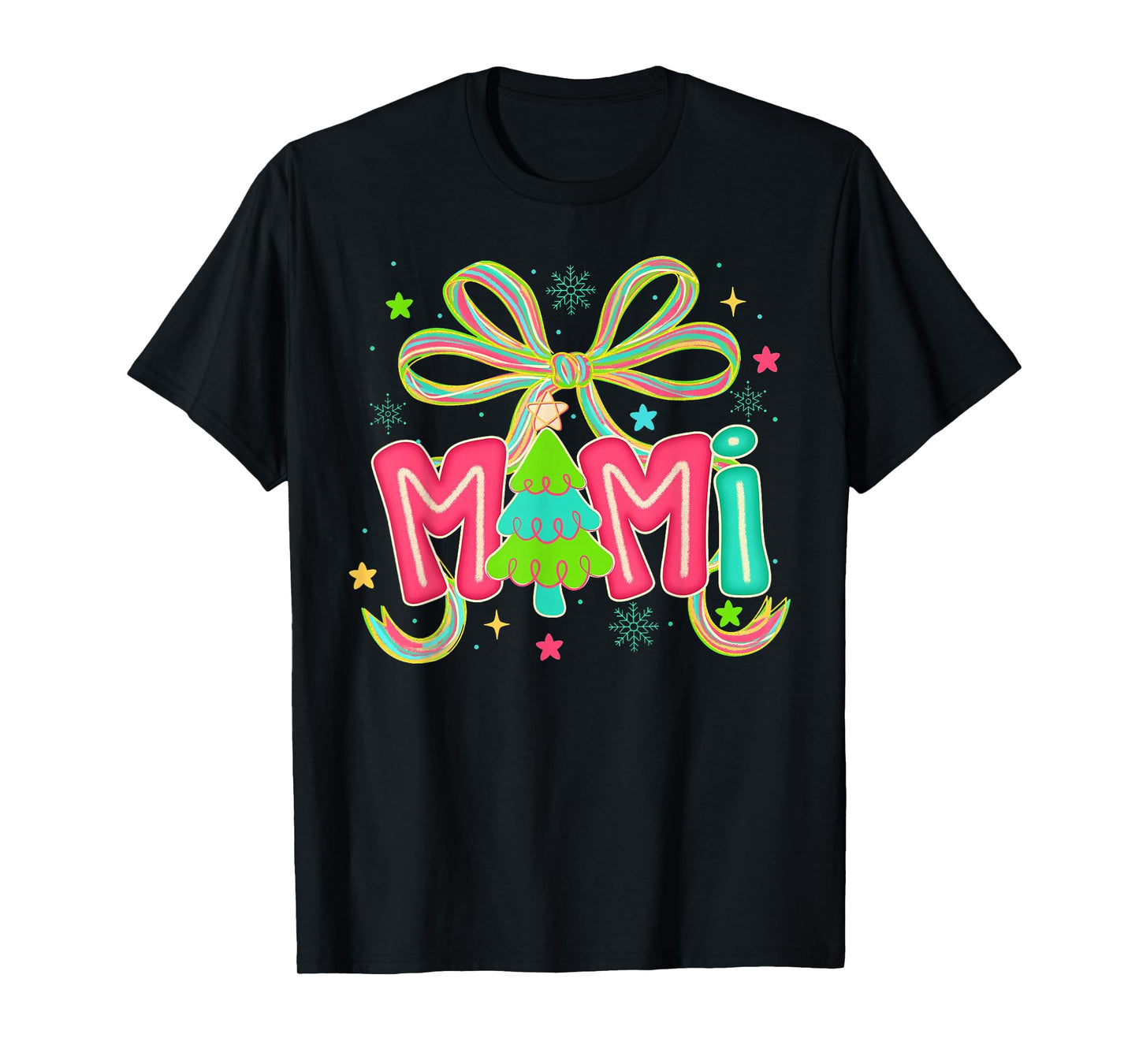 Mimi Claus Christmas Coquette Bow Xmas Tree Women Groovy T-Shirt