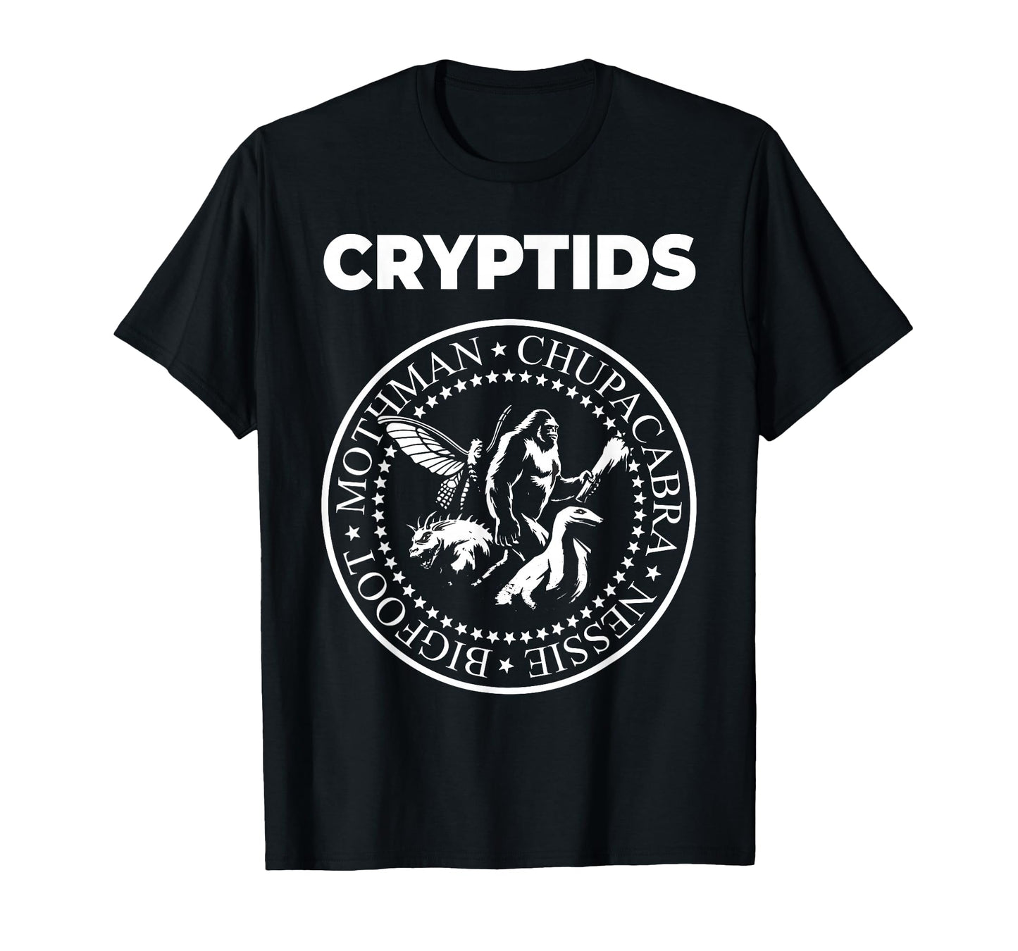 Cryptids Mothman Chupacabra Bigfoot Nessie Cryptozoology T-Shirt