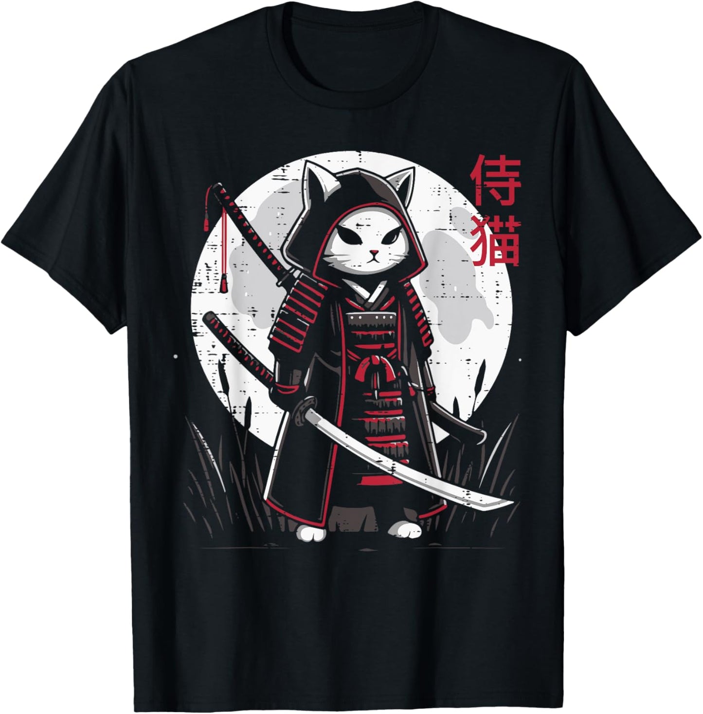 Japanese Samurai Cat Moon Warrior Ukiyoe Art Kids Men Women T-Shirt