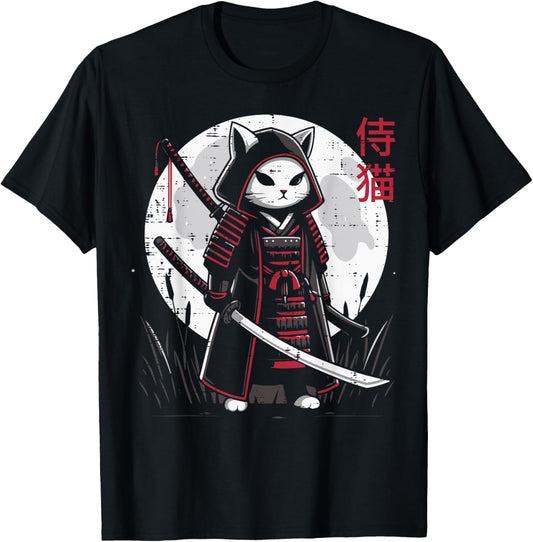 Japanese Samurai Cat Moon Warrior Ukiyoe Art Kids Men Women T-Shirt
