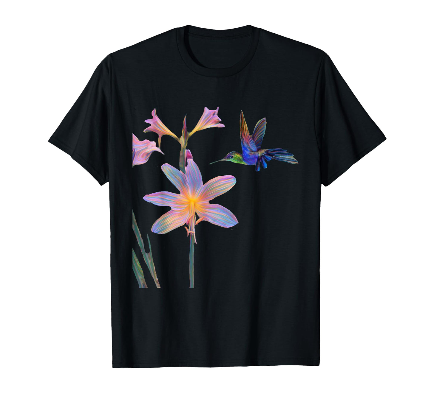 Blue Hummingbird with Flower T-Shirt