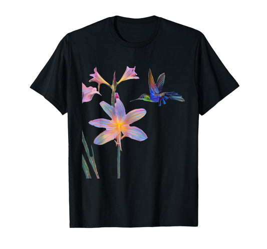 Blue Hummingbird with Flower T-Shirt