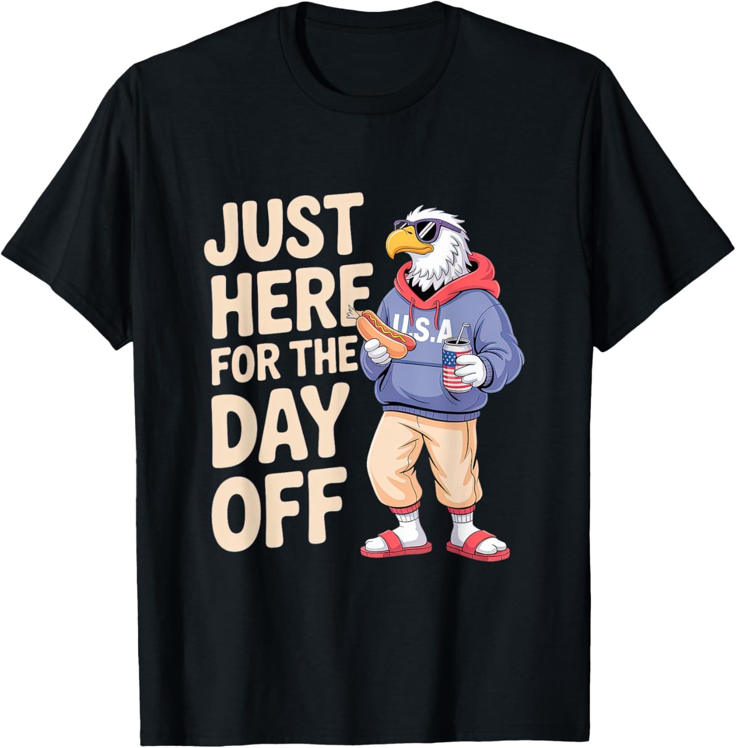 Cartoon Patriotic Eagle Relaxing for 4th of July BBQ T-Shirt