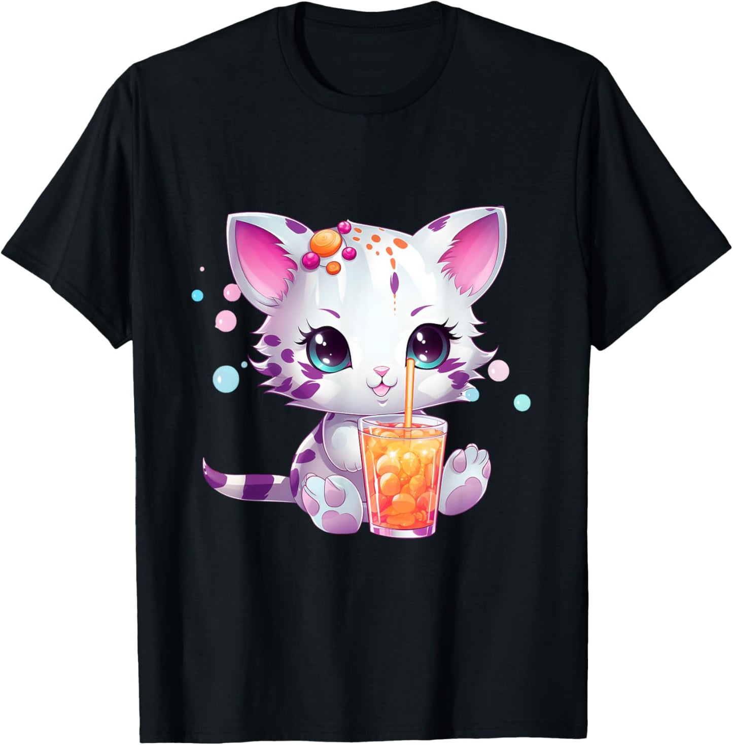 Otaku Kawaii Anime Cat Drinks Boba Tea Bubble T-Shirt