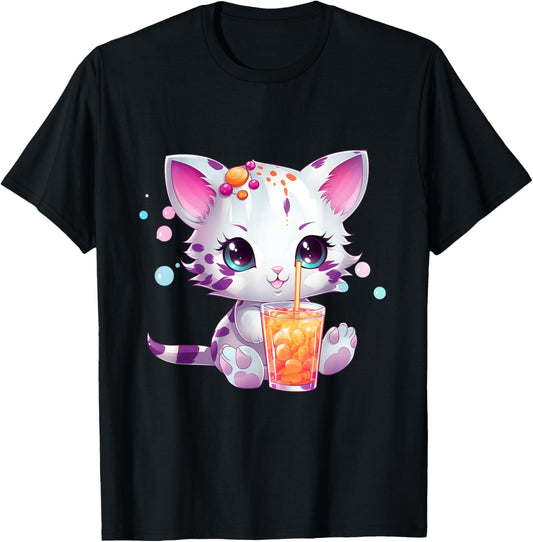 Otaku Kawaii Anime Cat Drinks Boba Tea Bubble T-Shirt