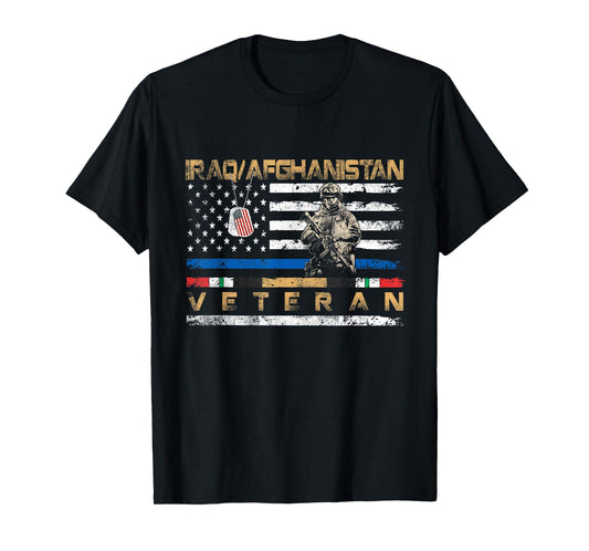 Iraq Afghanistan Veteran T-Shirt Vintage Flag Patriotic Mens T-Shirt