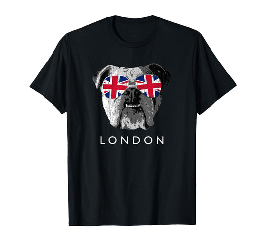 London UK English Bulldog Sunglasses Flag Souvenir T-Shirt