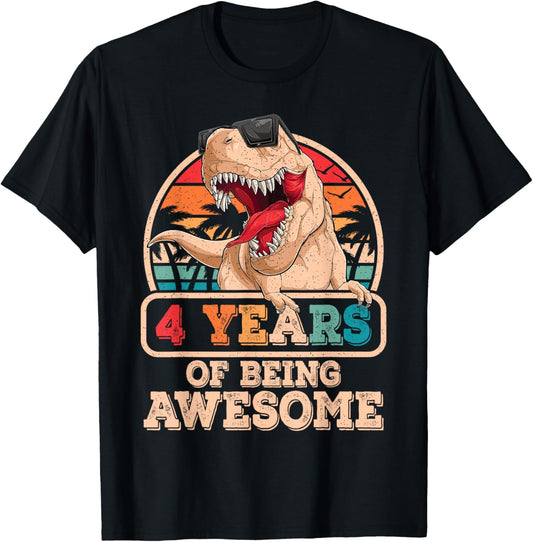 4 Years Awesome T Rex Dinosaur 4th Birthday Dino Boys Kids T-Shirt