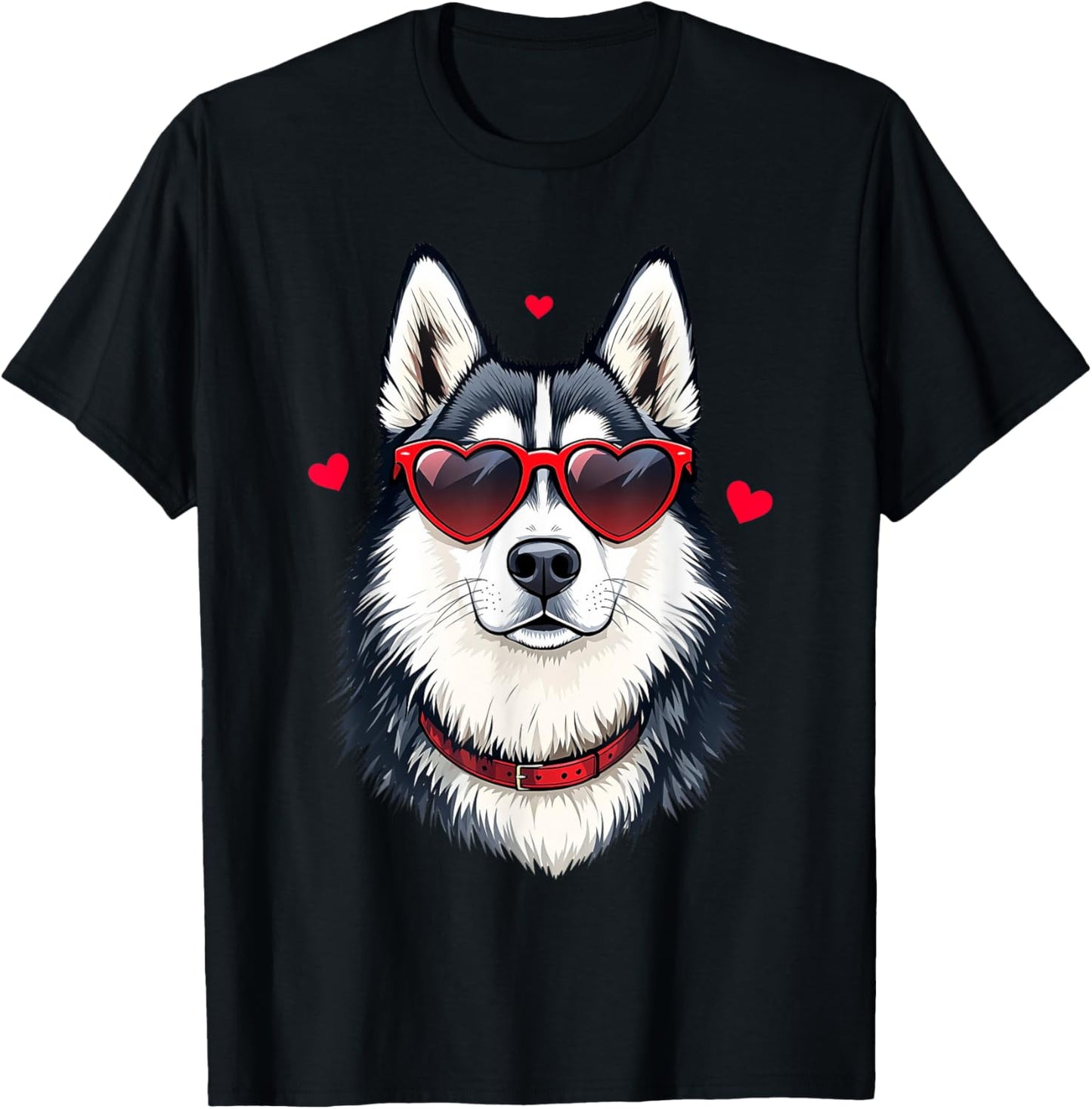 Husky Dog Heart Glasses Cute Valentine’s Day T-Shirt