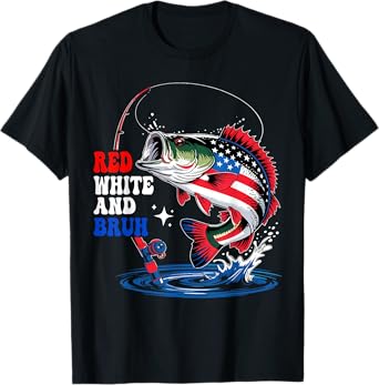 4th Of July Red White And Bruh Boy Fishing American Flag Kid T-Shirt
