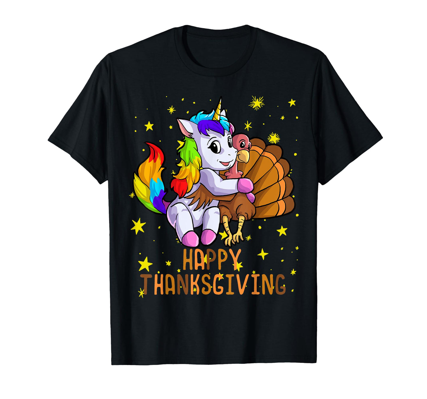 Cute Unicorn Hugs Turkey Happy Thanksgiving Girls T-Shirt