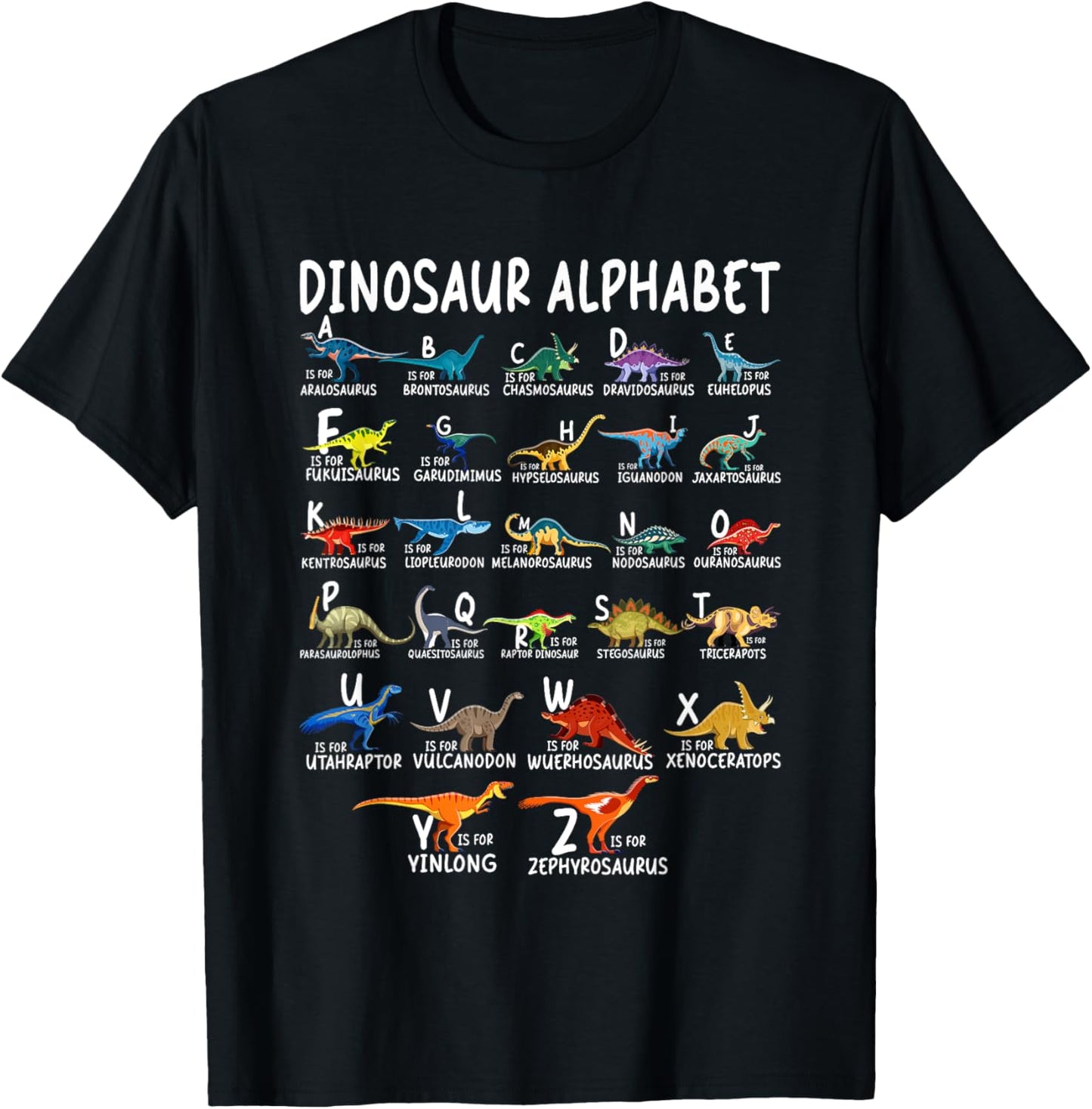 Types Of Dinosaurs Alphabet A-Z ABC Dino Identification T-Shirt
