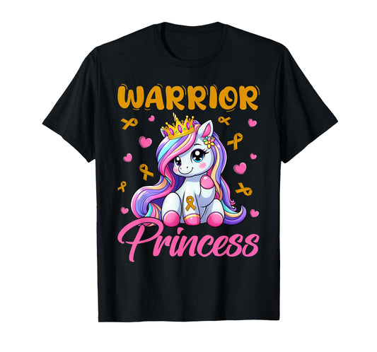 Childhood Cancer Awareness Warrior Princess Unicorn Girls T-Shirt